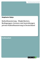 Stephanie Ziplys - Kulturfinanzierung - M&ouml;glichkeiten, Bedingungen, Grenzen und Auswirkungen privater Kulturfinanzierung in Deutschland