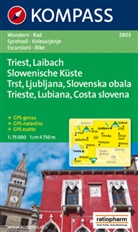 Kompass Karten: Kompass Karte Triest, Laibach, Slowenische Küste. Trst, Ljubljana, Slovenska obala. Trieste, Lubiana, Costa slovena