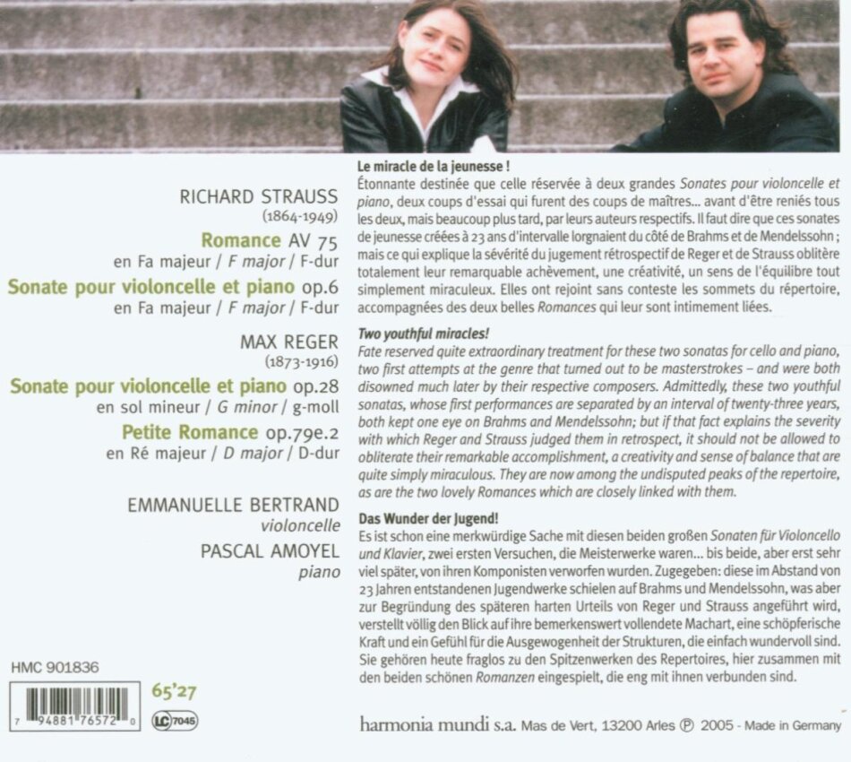 Bertrand Emmanuelle / Amoyel & Strauss R./ Reger Max - Romance In F/Son F Cello+Klavi
