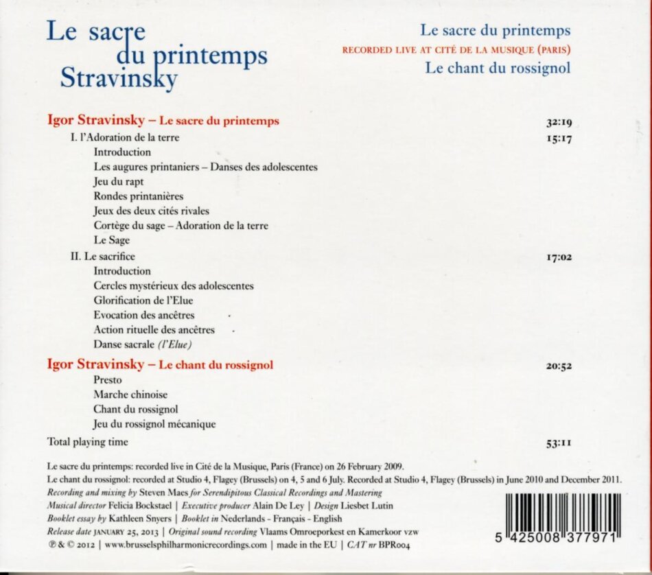 Tabachnik Michel / Brussels Philharmonic & Igor Strawinsky (1882-1971) - L'adoration De La Terre, Le Sacrifice