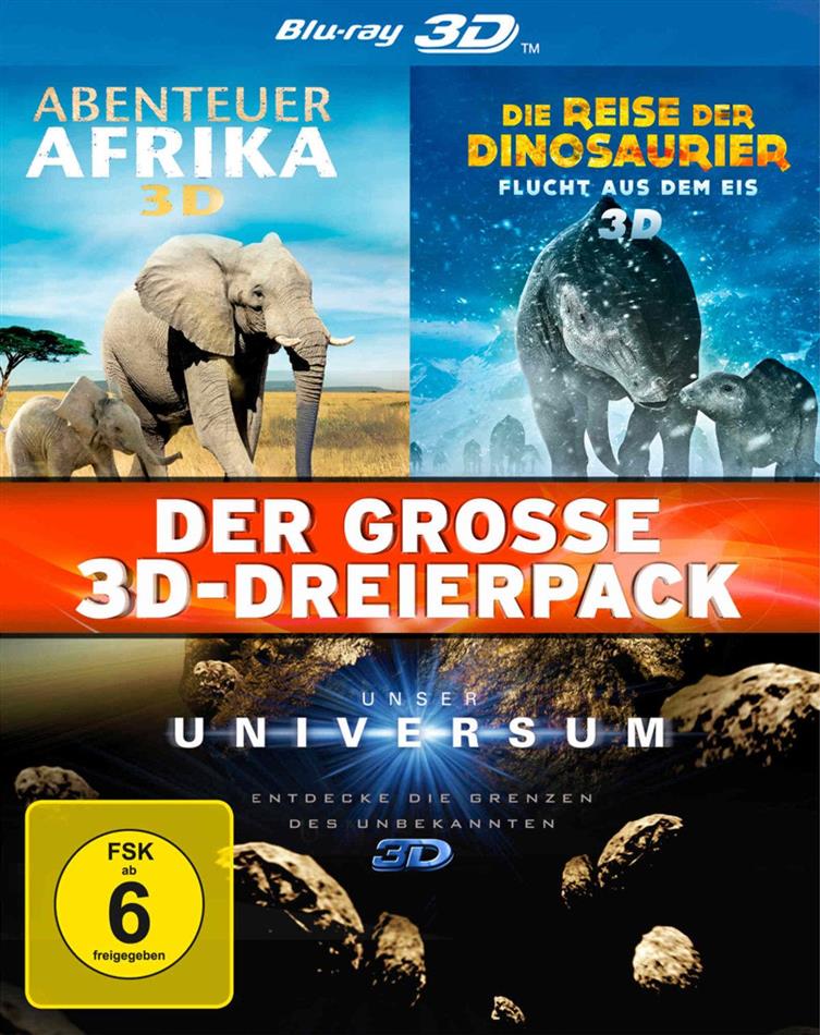 Das grosse 3D-Dreierpack - Abenteuer Afrika / Die Reise der Dinosaurier / Unser Universum 3 Blu-ray 3D
