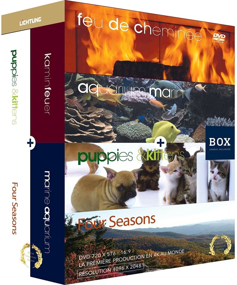 Feu de cheminée / aquarium / chiots et chatons / quatre saisons - Box 4 Blu-rays