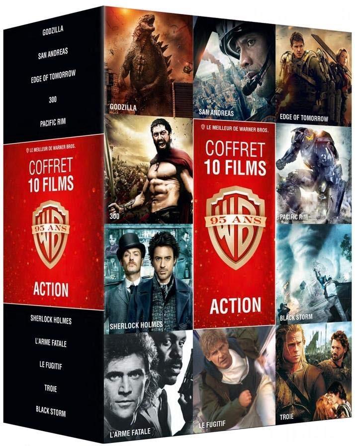 Coffret 10 Films Action - Godzilla / San Andreas / Edge of Tomorrow / 300 / Pacific Rim / Sherlock Holmes / L’arme fatale / Le fugitif / Troie / Black Storm 10 DVD