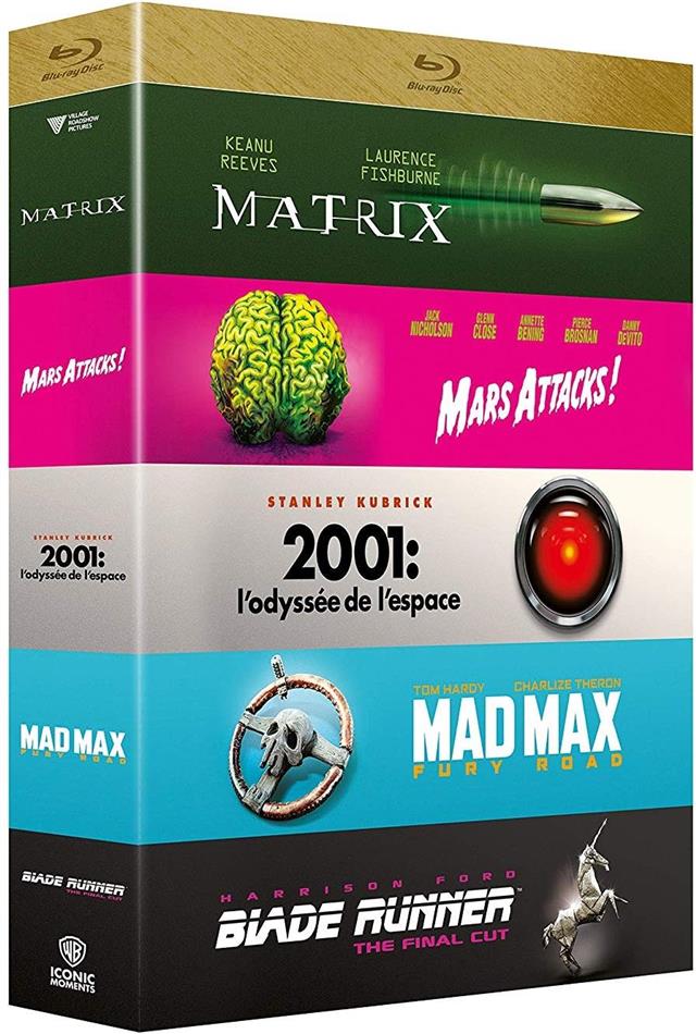 Matrix / Mars Attacks / 2001: L'odyssée de l'espace / Mad Max - Fury Road / Blade Runner Iconic Moments Collection, 5 Blu-rays