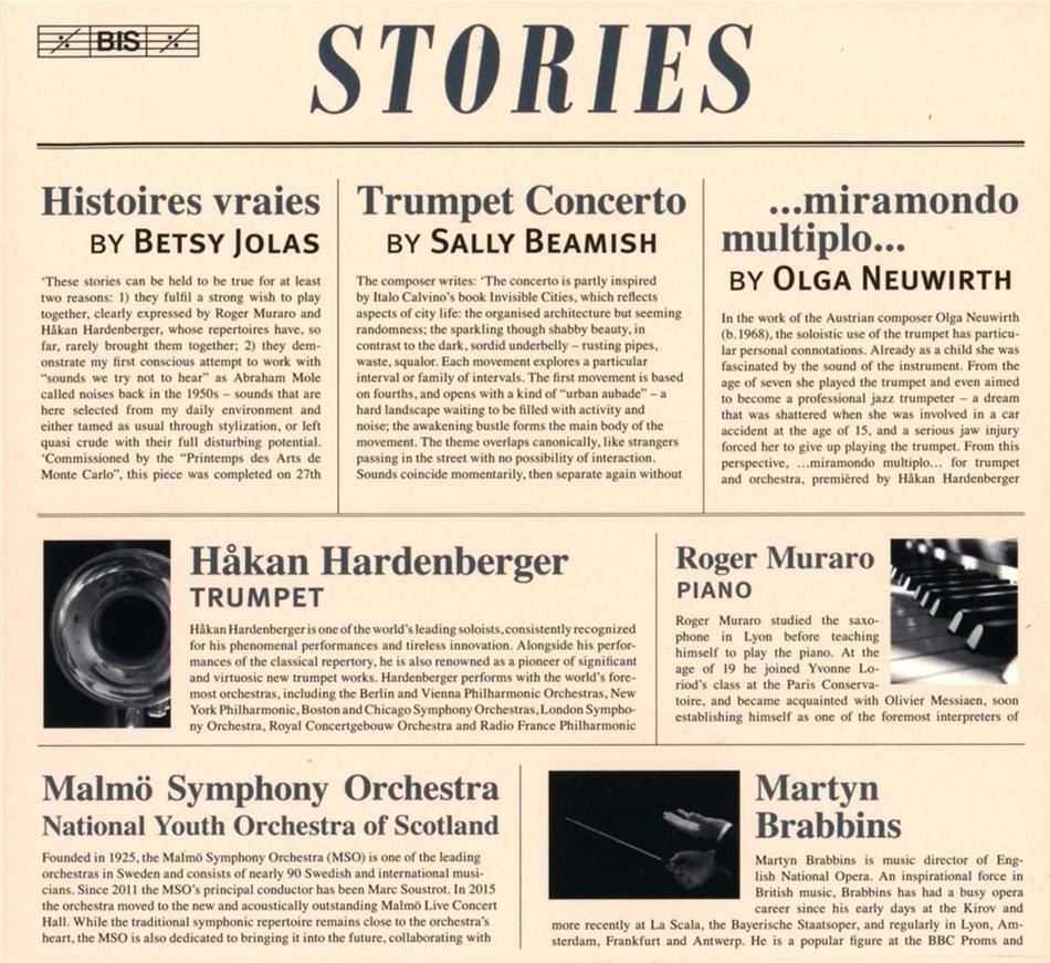 Betsy Jolas, Sally Beamish (*1956), Olga Neuwirth, Martyn Brabbins, Hakan Hardenberger, … - Stories - Histoires vraies, Trumpet Concerto, miramondo multiplo SACD