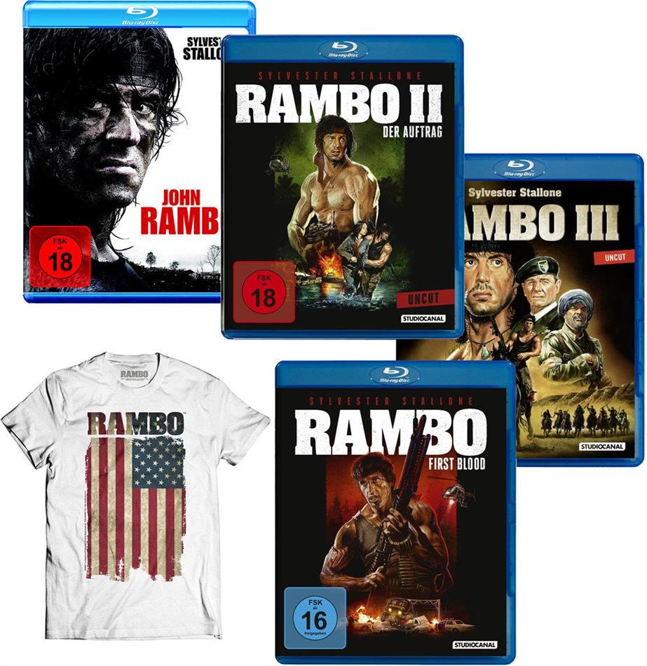 Rambo 1-3 + John Rambo (2008) + T-Shirt L, 4 Blu-rays
