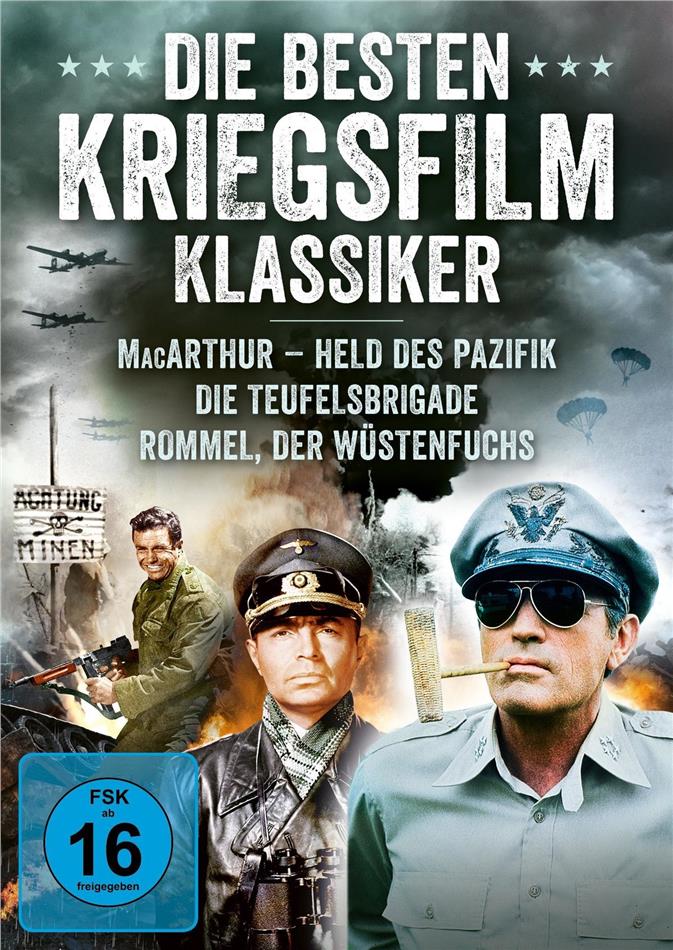 Die besten Kriegsfilm Klassiker - MacArthur - Held des Pazifik / Die Teufelsbrigade / Rommel, der Wüstenfuchs 3 DVD