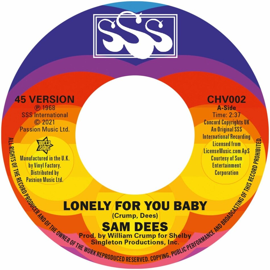 Sam Dees - Lonely For You Baby 7" Single
