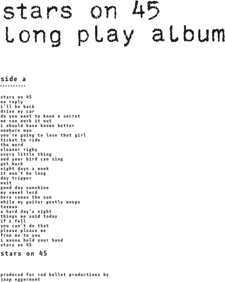 Stars On 45 - Long Play Album 2022 Reissue, Music On Vinyl, LP