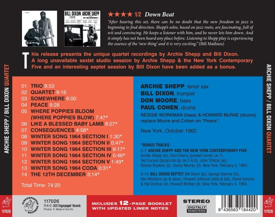 Archie Shepp & Bill Dixon - Quartet 2023 Reissue