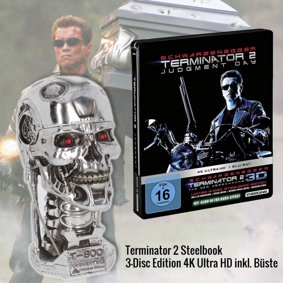 Terminator 2 (1991) Büste, Limited Edition, Steelbook, 4K Ultra HD + Blu-ray 3D + Blu-ray