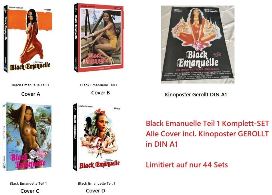 Black Emanuelle (1975) Cover A, Cover B, Cover C, Cover D, Kinoplakat, Limited Edition, Mediabook, 4 Blu-rays + 4 DVDs