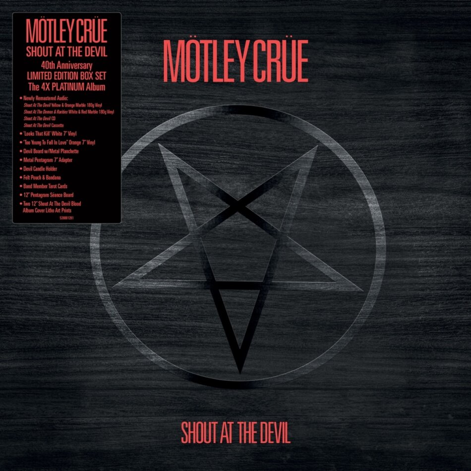 Mötley Crüe - Shout At The Devil 2023 Reissue, BMG Rights Management, Boxset, 40th Anniversary Edition, Yellow/Orange/Red/White Vinyl, 2 LPs + CD + Audio cassette + 2 7" Singles