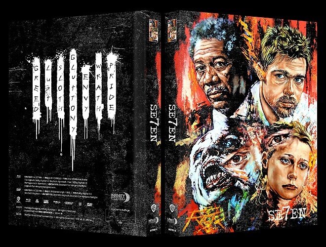 Se7en (1995) Cover B, Wattiert, Limited Edition, Mediabook, Uncut, Blu-ray + DVD
