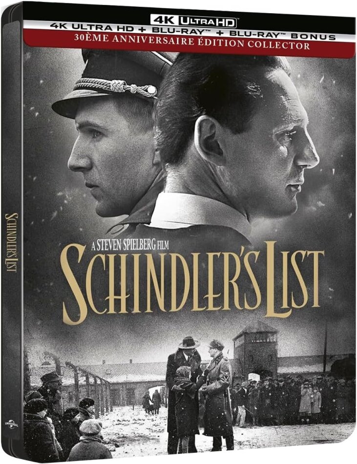 Schindler's List (1993) b/w, 30th Anniversary Collector's Edition, Limited Edition, Restored, Steelbook, 4K Ultra HD + 2 Blu-rays