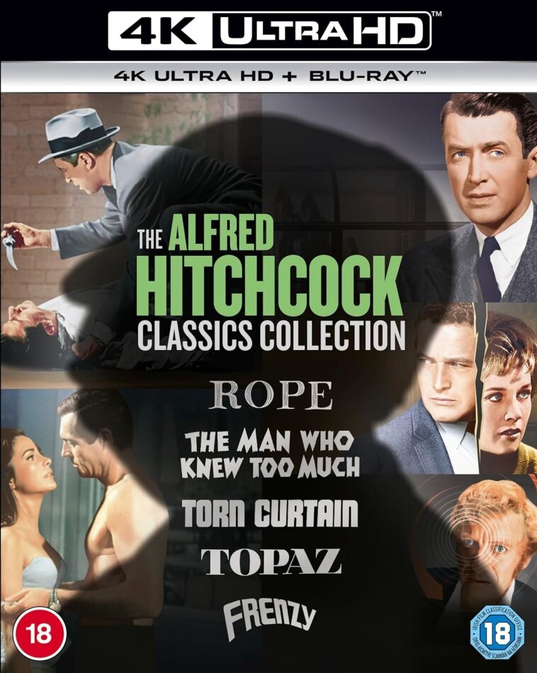 The Alfred Hitchcock Classics Collection - Rope (1948) / The Man Who Knew Too Much (1956) / Torn Curtain (1966) / Topaz (1969) / Frenzy (1972) 5 4K Ultra HDs + 5 Blu-rays