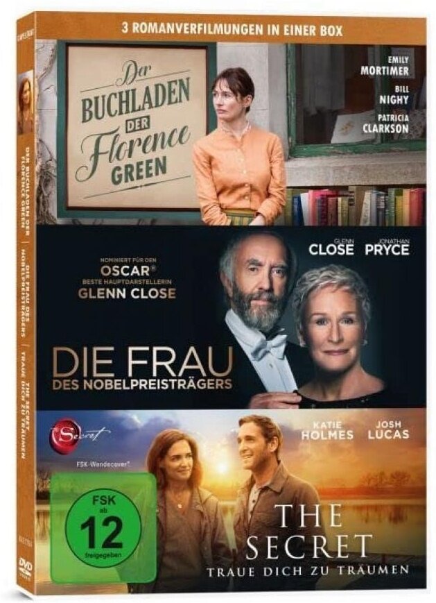 Der Buchladen der Florence Green / Die Frau des Nobelpreisträgers / The Secret - 3 Romanverfilmungen in einer Box 3 DVDs