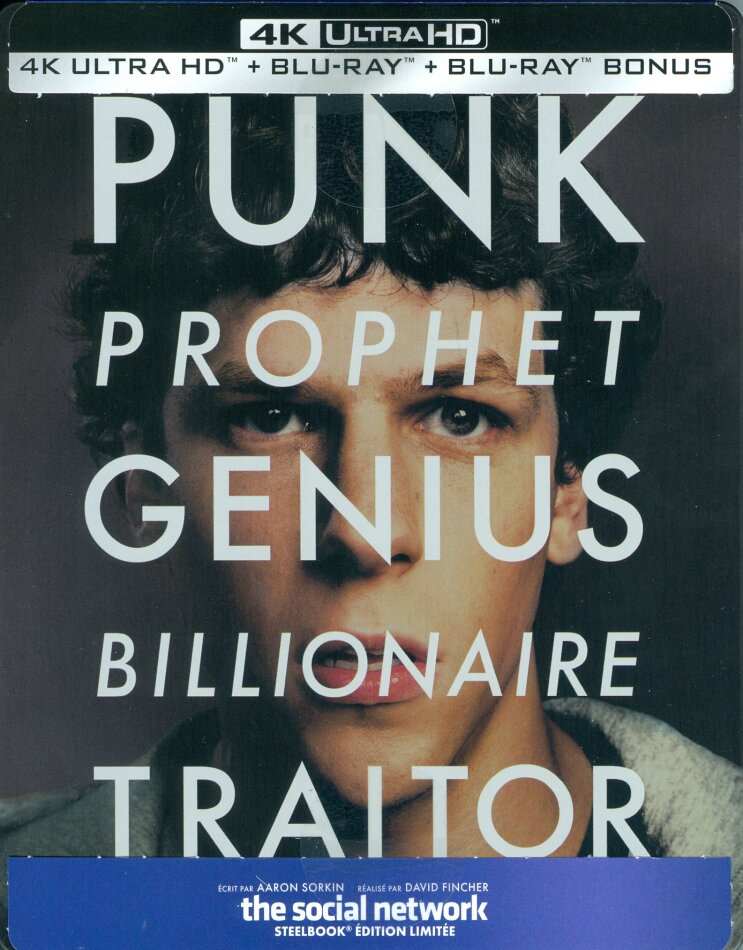 The Social Network (2010) Édition Limitée, Steelbook, 4K Ultra HD + 2 Blu-ray
