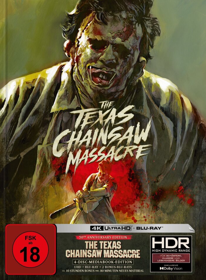 The Texas Chainsaw Massacre (1974) Cover A, Édition 50ème Anniversaire, Édition Limitée, Mediabook, 4K Ultra HD + 3 Blu-ray