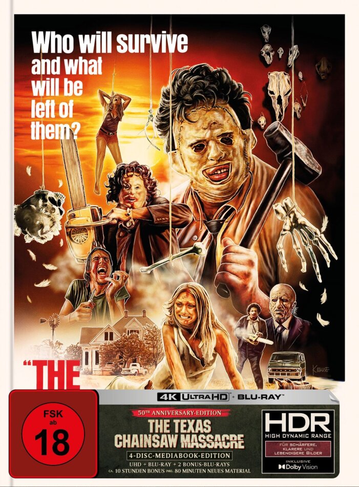 The Texas Chainsaw Massacre (1974) Cover B, Édition 50ème Anniversaire, Édition Limitée, Mediabook, 4K Ultra HD + 3 Blu-ray