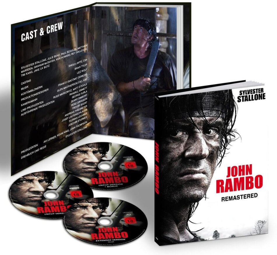 John Rambo (2008) Extended Cut, Limited Edition, Mediabook, Remastered, Uncut, 4K Ultra HD + 2 Blu-rays
