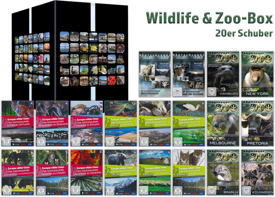 Wildlife & Zoo-Box - Europas wilder Osten / Abenteuer Zoo / Deutschlands wilde Tiere Slipcase, 20 DVDs