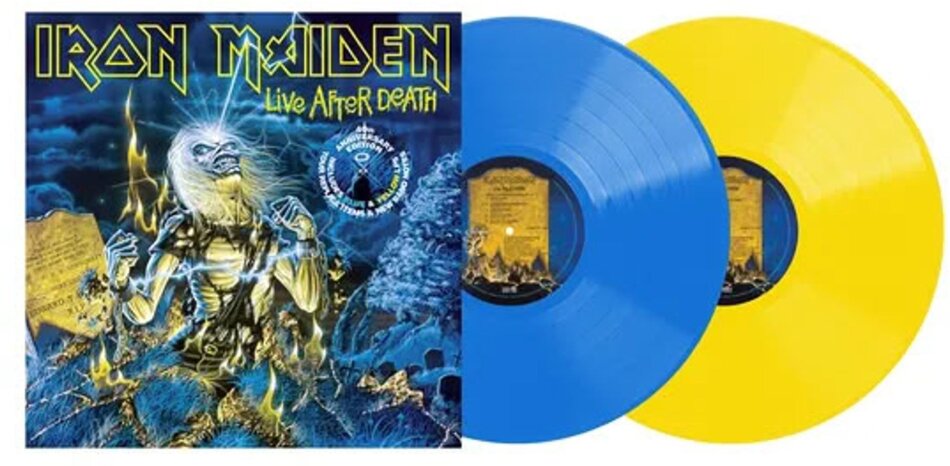 Iron Maiden - Live After Death 2025 Reissue, Parlophone Label Group, 2015 Remaster, 40th Anniversary Edition, Blue/Yellow Vinyl, 2 LPs