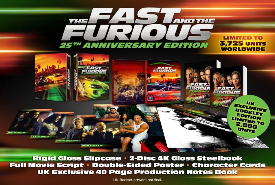 The Fast and the Furious (2001) 25th Anniversary Edition, Ultimate Collector's Edition, Limited Edition, Steelbook, 4K Ultra HD + Blu-ray