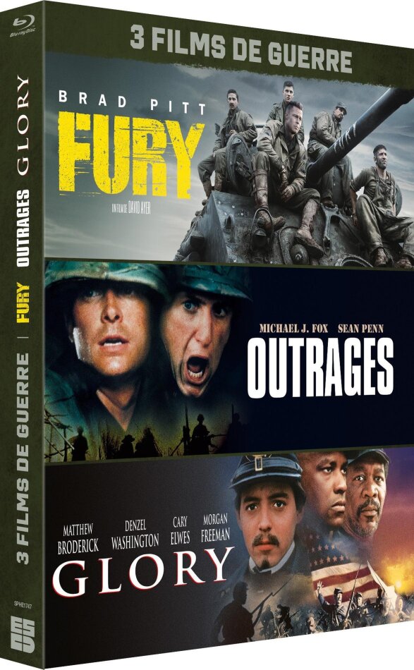 Les Grandes Guerres au cinéma - Fury (2014) / Outrages (1989) / Glory (1989) 3 Blu-ray